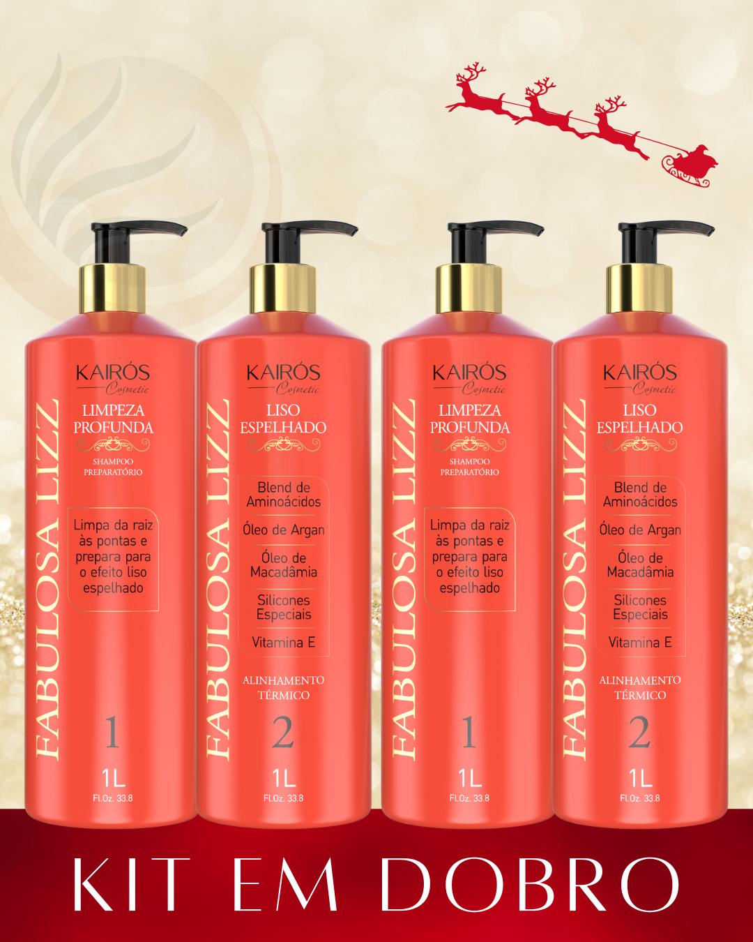 Kit Liso Espelhado Fabulosa em Dobro: 2 Shampoos 1L + 2 Ativos 1L