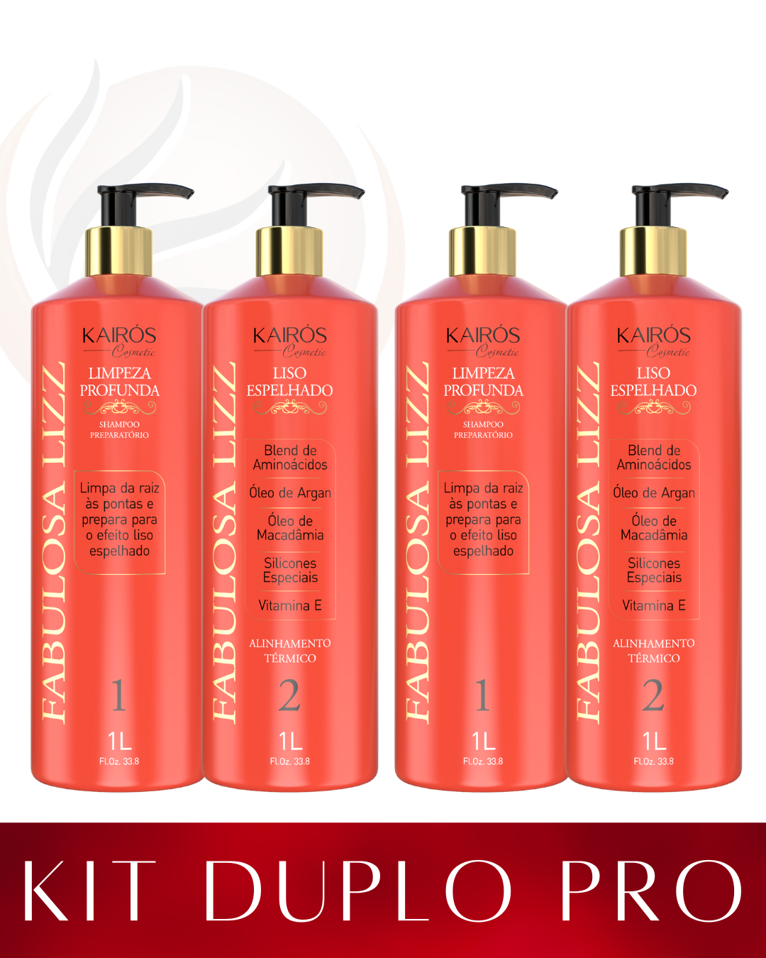Kit Liso Espelhado Fabulosa em Dobro: 2 Shampoos 1L + 2 Ativos 1L