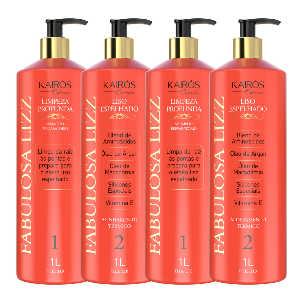 Kit Duplo Fabulosa Lizz - 2 Shampoos e 2 Ativos Liso Espelhado