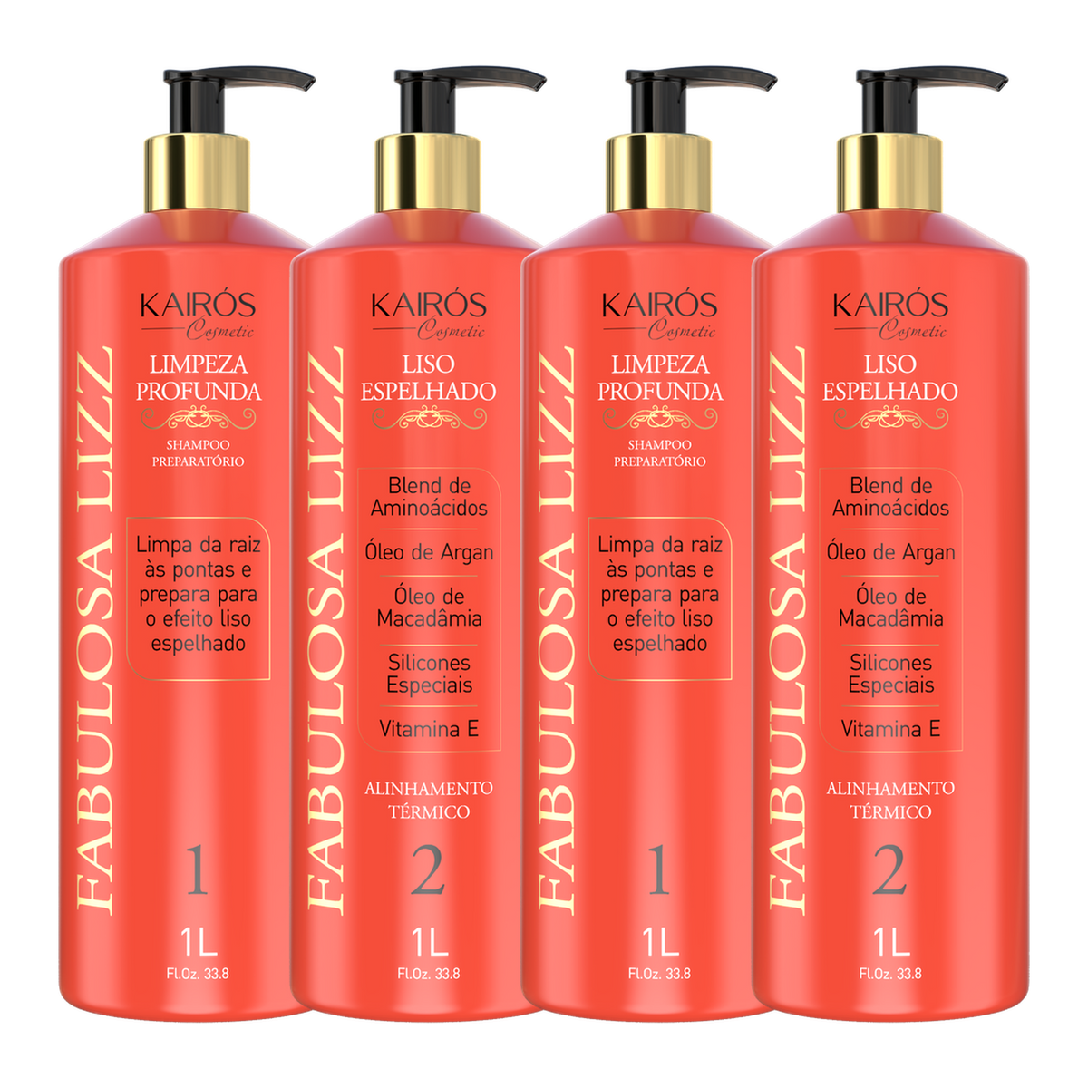 Kit Duplo Fabulosa Lizz - 2 Shampoos e 2 Ativos Liso Espelhado