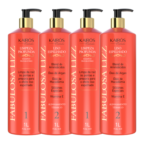 Kit Duplo Fabulosa Lizz - 2 Shampoos e 2 Ativos Liso Espelhado