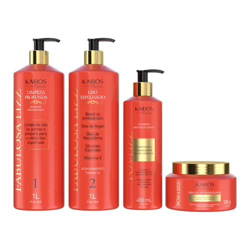 Kit Essencial Liso Espelhado Fabulosa Lizz - shampoo, ativo, pós-lizz e máscara
