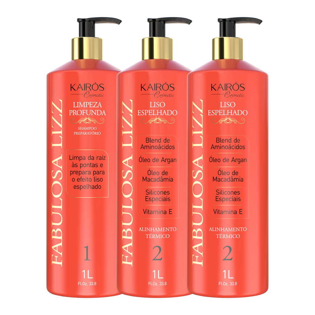 Kit Profissional Fabulosa Lizz - 1 Shampoo e 2 Ativos Liso Espelhado