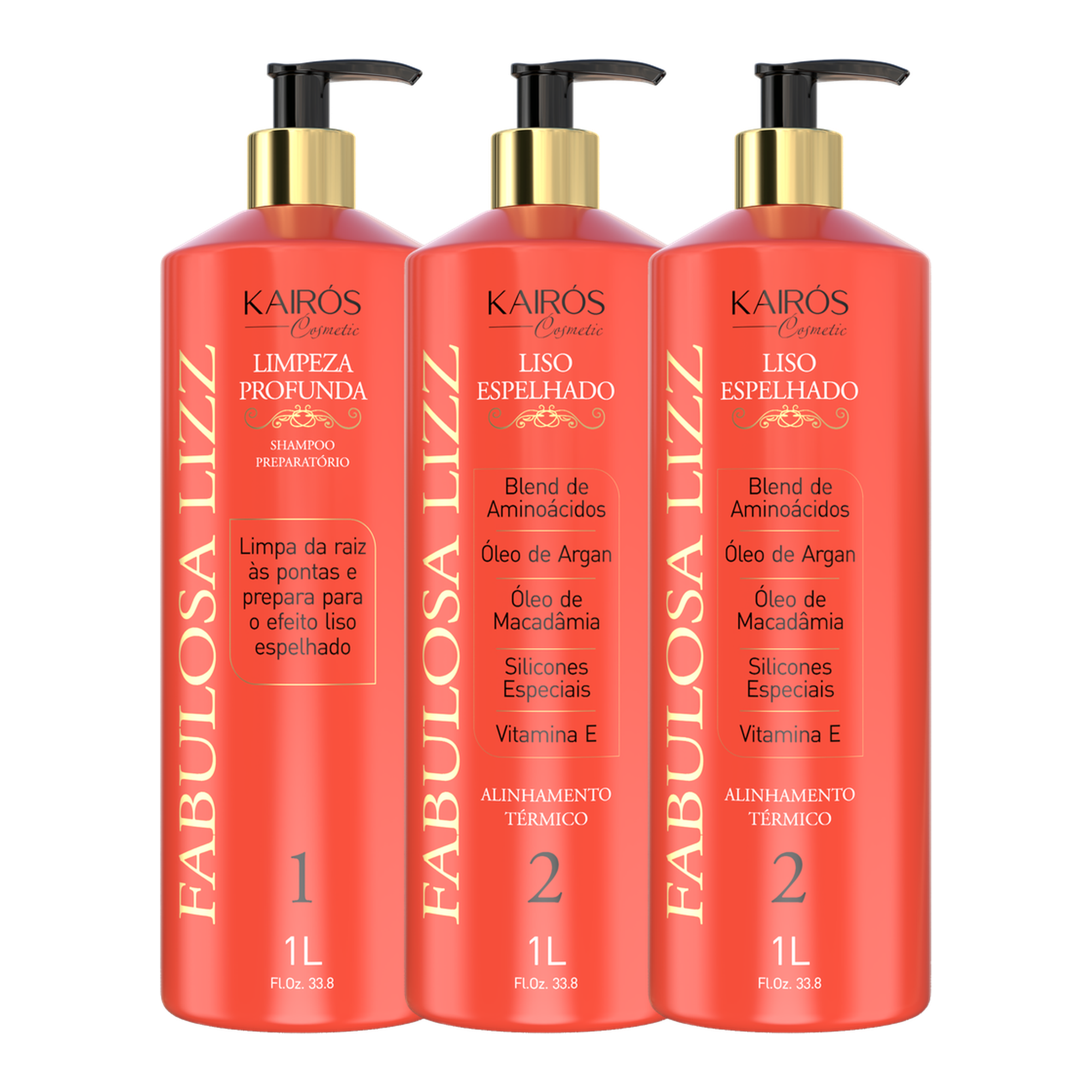 Kit Profissional Fabulosa Lizz - 1 Shampoo e 2 Ativos Liso Espelhado