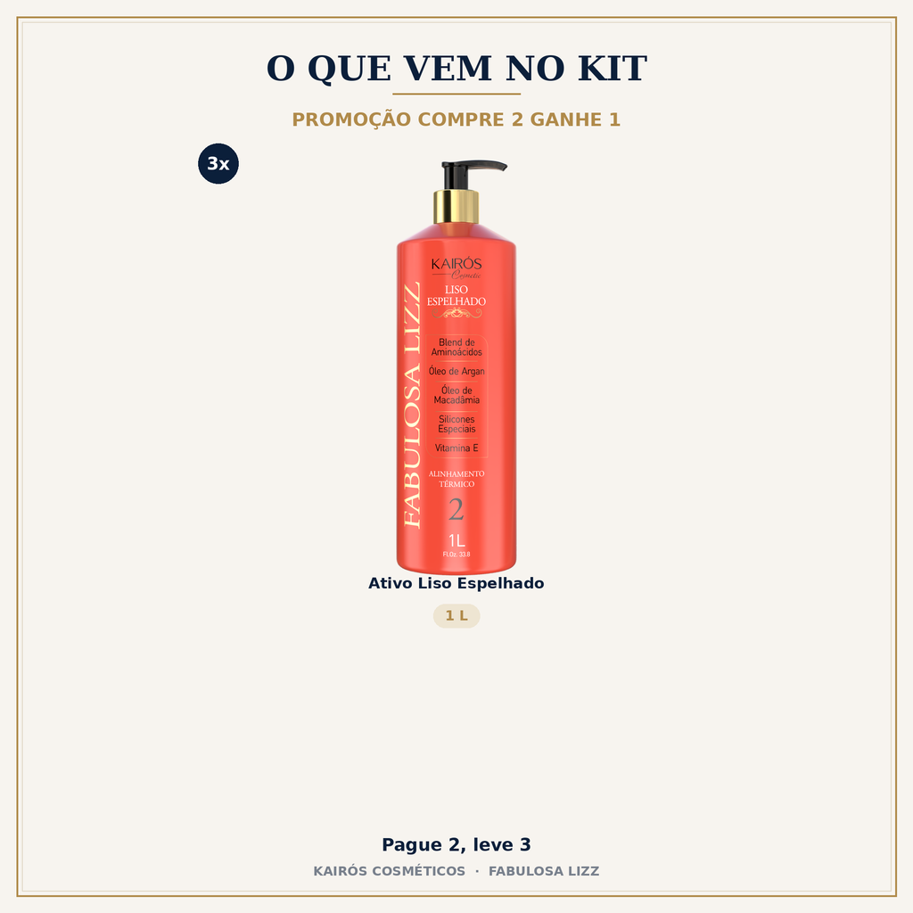 O que vem na Promoção Compre 2 Ganhe 1 - 3 Ativos Liso Espelhado