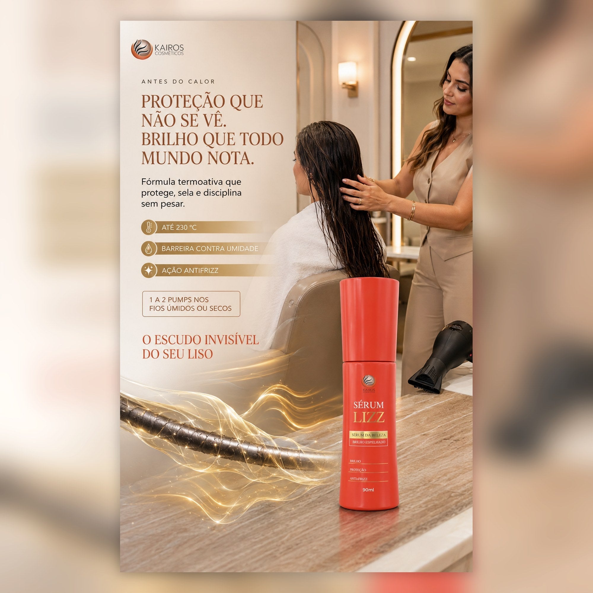 Sérum Lizz - proteção térmica que não se vê, brilho que todo mundo nota